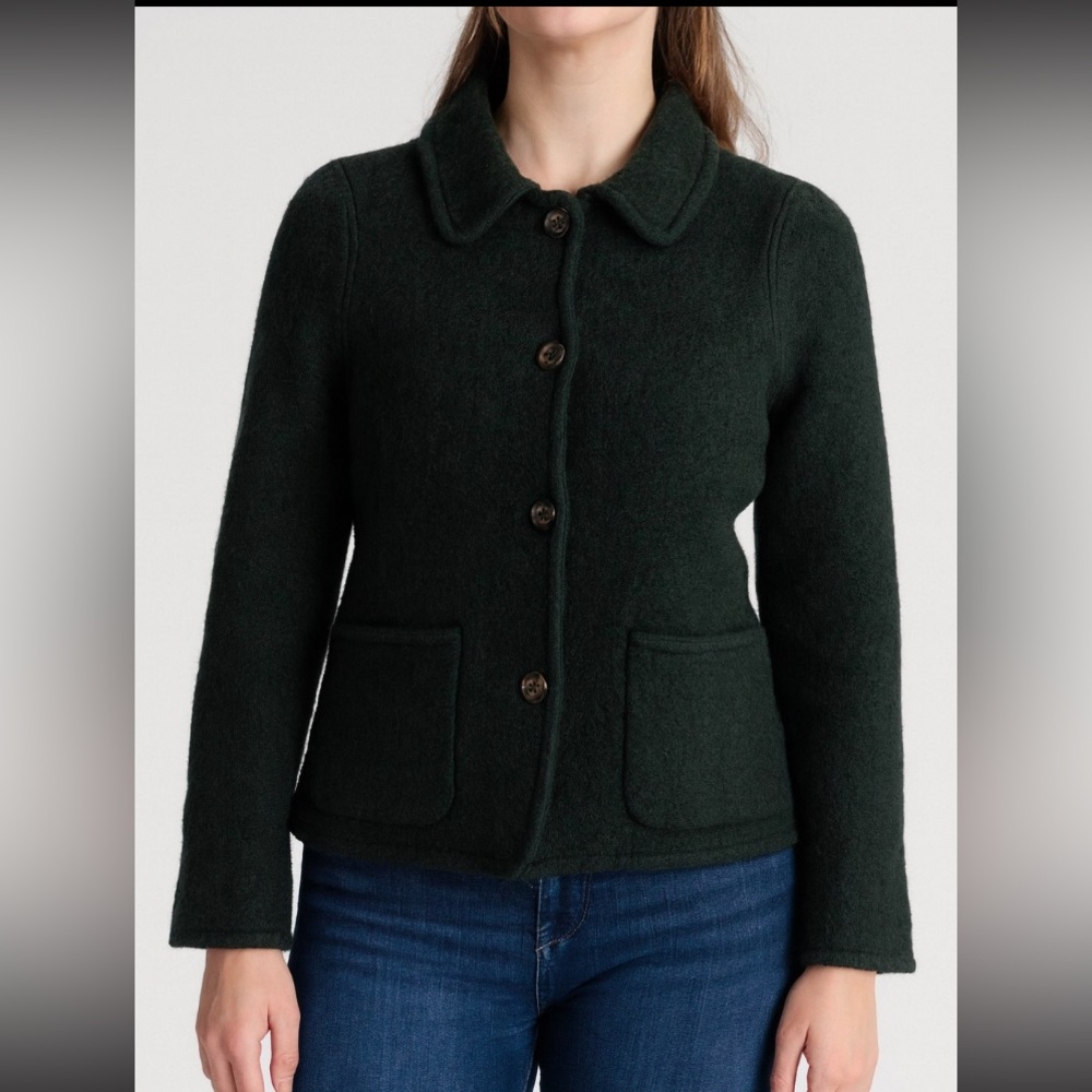 Talbots 100% Wool Button Down Cardigan Jacket Dark Green Medium Petite